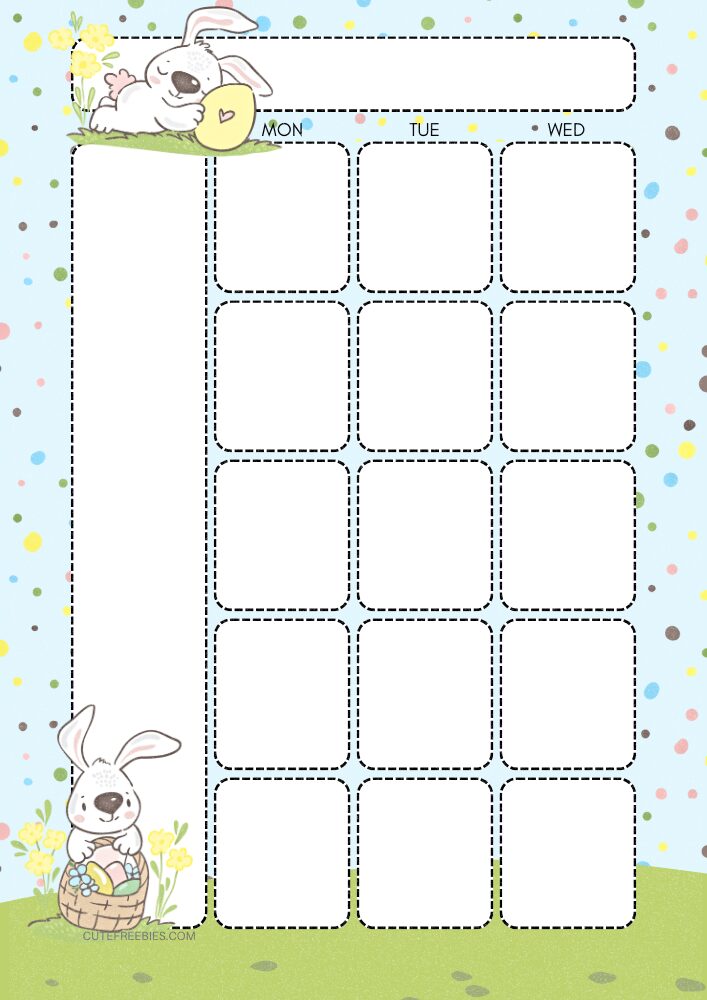 Free printable cute monthly bullet journal - monthly planner template PDF with spring bunnies theme #cutefreebiesforyou #printableplanner #freeprintable #bulletjournal