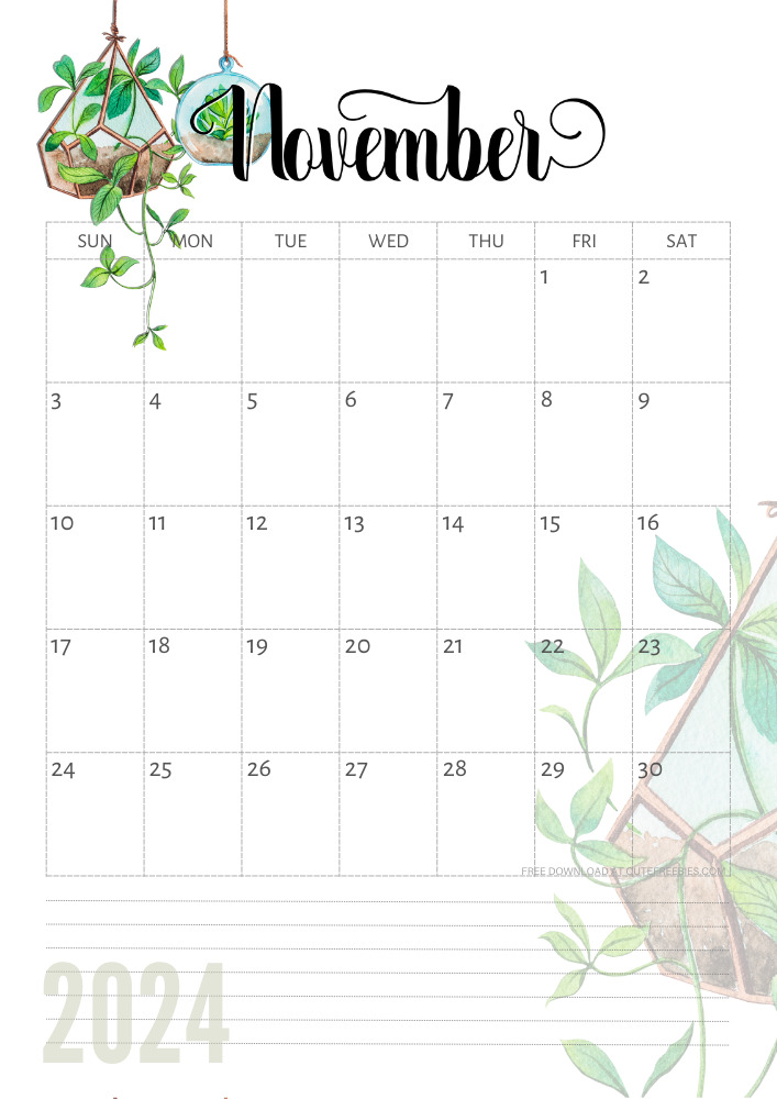 November 2024 free printable calendar with plants - CLICK PREVIOUS POST TO DOWNLOAD THE COMPLETE 2024 CALENDAR