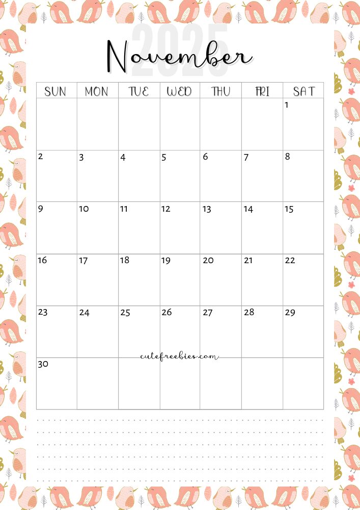 November 2025 colorful monthly calendar free printable cutefreebiesforyou - SEE PREVIOUS POST TO DOWNLOAD THE COMPLETE 2025 CALENDAR