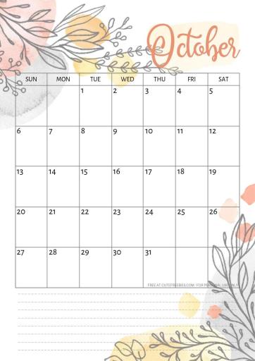 free-printable-october-2019-calendar-floral