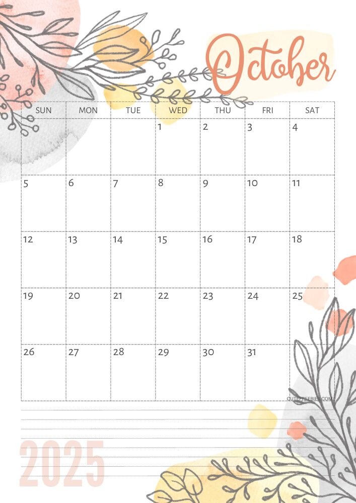 October 2025 pretty monthly calendar template free printable #cutefreebiesforyou #freeprintable - SEE PREVIOUS POST TO DOWNLOAD THE COMPLETE 2025 CALENDAR
