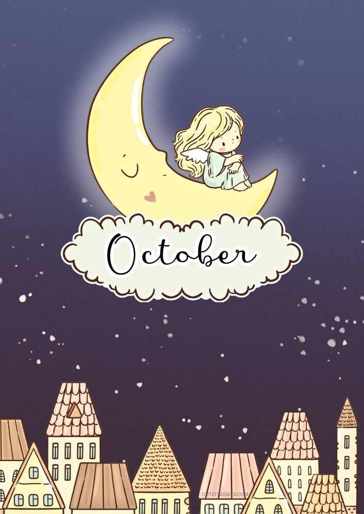 Free printable October bullet journal PDF template with angel night theme