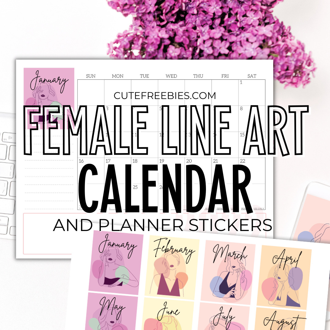 Free Printable Female Line Art 2026 Calendar For Women plus line art planner stickers #cutefreebiesforyou #freeprintable #lineart
