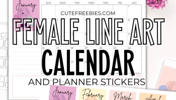 Free Printable Female Line Art 2026 Calendar For Women plus line art planner stickers #cutefreebiesforyou #freeprintable #lineart