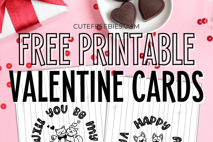 6 Free printable valentine cards, cute coloring valentine cards with cats and dogs #cutefreebiesforyou #valentinesday #freeprintable