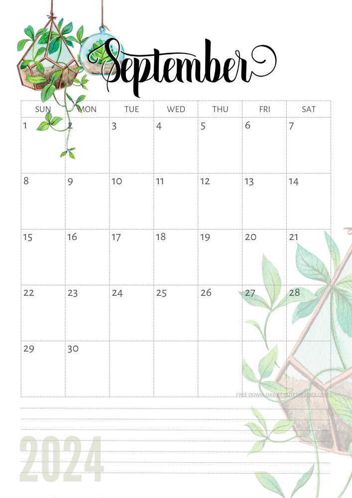 September 2024 free printable calendar with plants - CLICK PREVIOUS POST TO DOWNLOAD THE COMPLETE 2024 CALENDAR