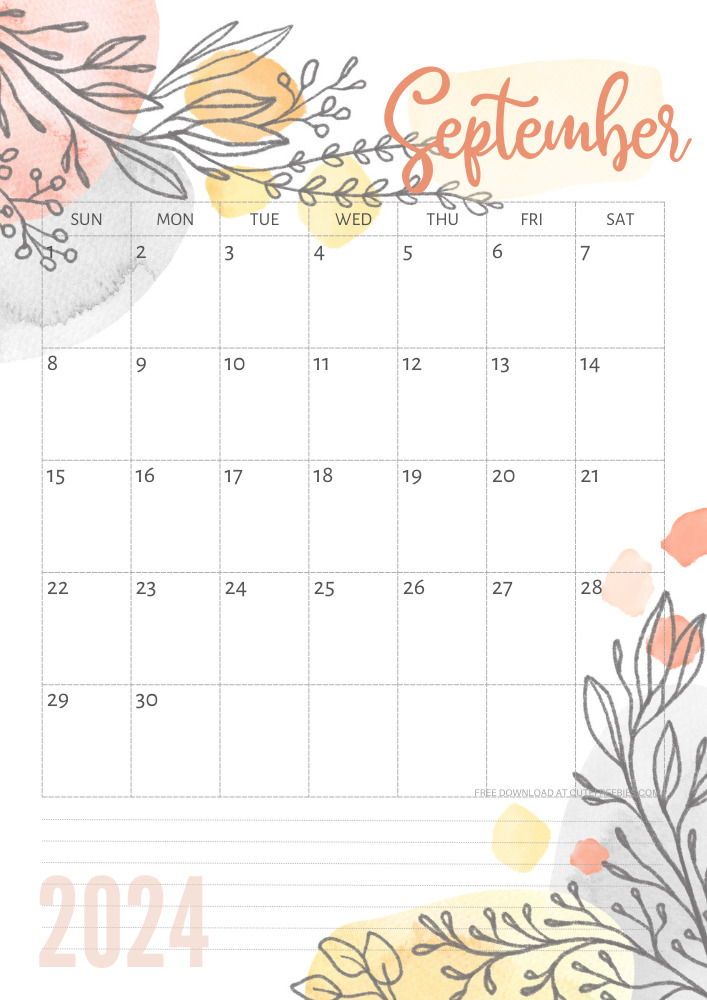 September 2024 pretty monthly calendar template free printable #cutefreebiesforyou #freeprintable - SEE PREVIOUS POST TO DOWNLOAD THE COMPLETE 2024 CALENDAR