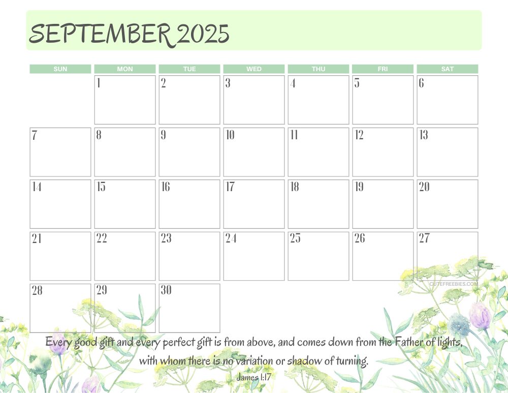 September 2025 printable calendar with Bible verse - monthly planner PDF - SEE PREVIOUS POST TO DOWNLOAD THE COMPLETE 2025 CALENDAR #cutefreebiesforyou #freeprintable #Bibleverse