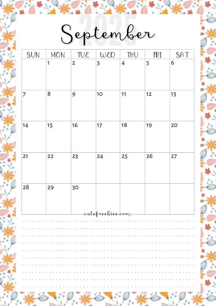 September 2025 colorful monthly calendar free printable cutefreebiesforyou - SEE PREVIOUS POST TO DOWNLOAD THE COMPLETE 2025 CALENDAR