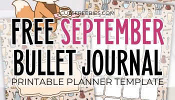 Free printable September bullet journal PDF template with coffee fox autumn theme
