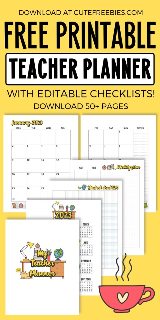 Free printable Teacher Planner for every year - download the free pdf and create your teacher binder. #cutefreebiesforyou #teacherplanner #freeprintable