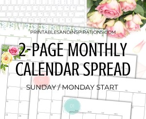 Free Printable 2024 2025 Monthly Calendar two page spread, calendar in two pages. Get your free PDF download now! #freeprintable #diyplanner #homebinder
