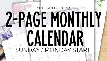 Free Printable 2026 2025 Monthly Calendar two page spread, calendar in two pages. Get your free PDF download now! #freeprintable #cutefreebiesforyou #crystals #hangingplants #diyplanner #homebinder