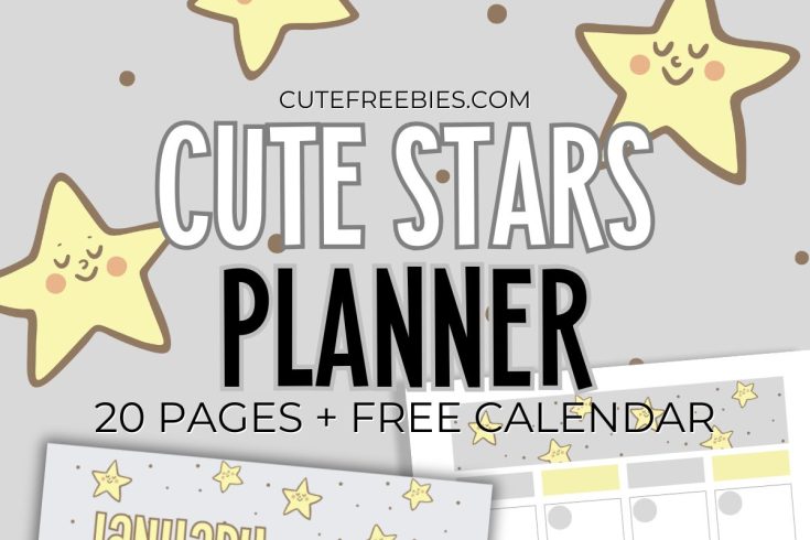 2025 Yellow Stars Planner Calendar - free printable #cutefreebiesforyou #freeprintable #2025calendar