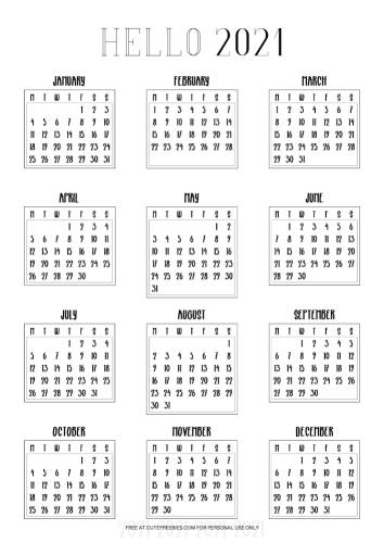 Free Printable Bullet Journal Calendar Stickers For 2020 - 2021. Monthly calendar planner stickers for your habit tracker, future log and weekly spreads. Free pdf download now! #bulletjournal #plannerstickers #cutefreebiesforyou #freeprintable