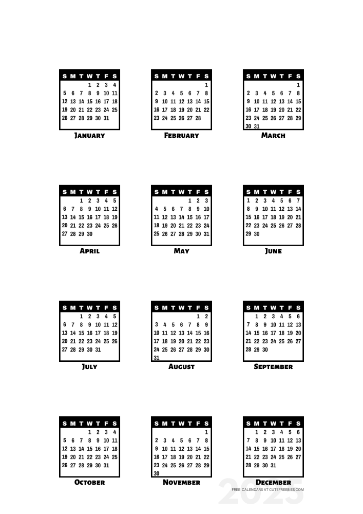 2025 free printable 12 month calendar - bullet journal calendar stickers - SEE PREVIOUS POST TO DOWNLOAD THE PDF #cutefreebiesforyou