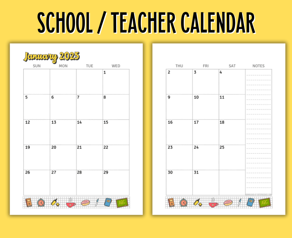 Free printable 2025 Monthly Calendar Teacher Planner - download the free pdf and create your teacher binder. #cutefreebiesforyou #teacherplanner #freeprintable