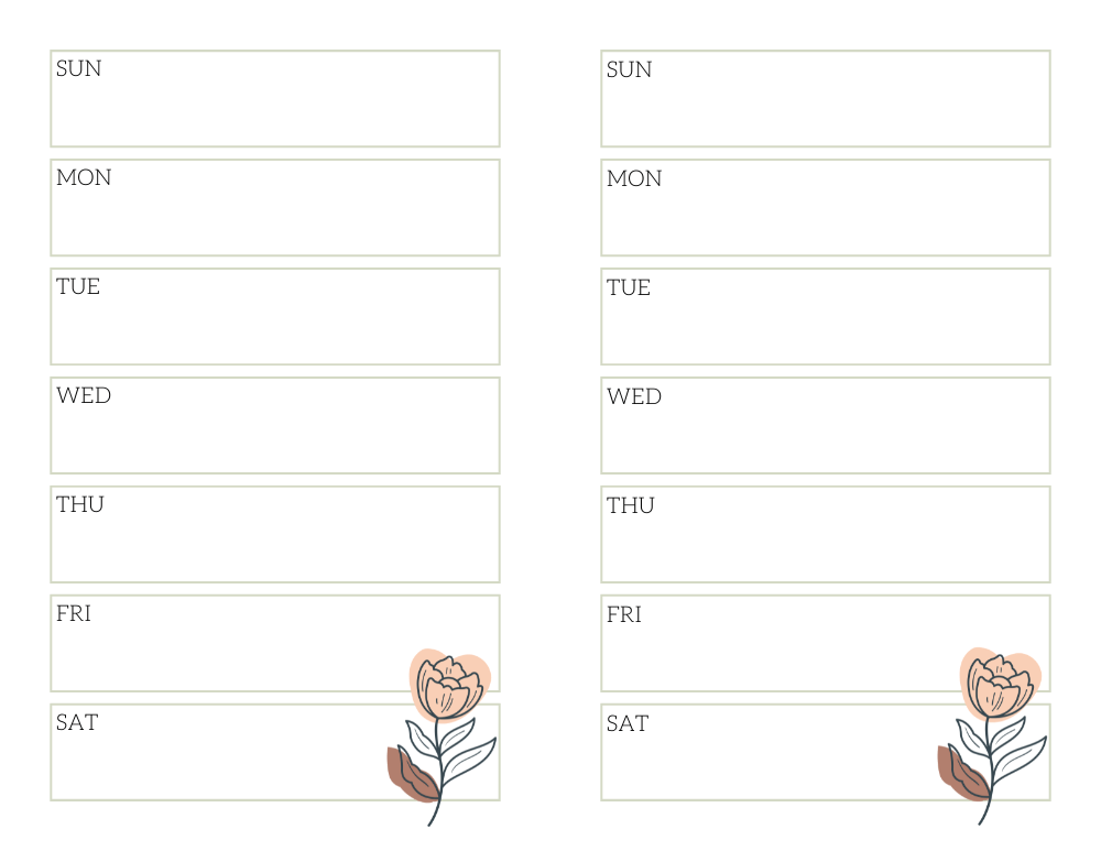 Free printable weekly planner - half size floral line art #freeprintable #cutefreebiesforyou SEE PREVIOUS POST TO DOWNLOAD THE PDF FILE AND CALENDAR