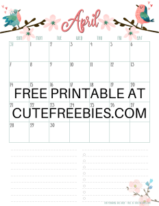 April 2019 Calendar Planner -Free Printable #cutefreebiesforyou #freeprintable