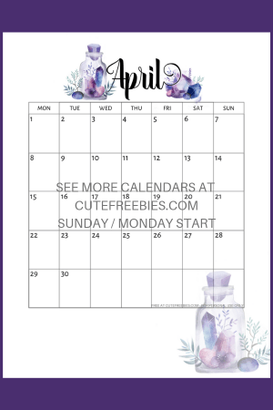 Free April 2019 Calendar Printable -Bullet Journal Themes! April monthly planner with makeup, crystals, hanging plants, and Easter eggs and bunnies. Free download now! #freeprintable #bulletjournal #bujomonthly #cutefreebiesforyou #eastereggs #makeuplover #crystals #hangingplants