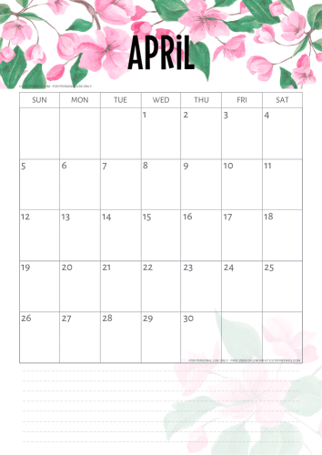 April 2020 calendar - cherry blossoms calendar #cutefreebiesforyou #freeprintable #sakura #cherryblossoms