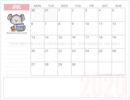 April 2020 Calendar - Year of the Rat monthly calendar - Cute 2020 coffee mouse calendar - free pdf download now! #freeprintable #cutefreebiesforyou #yearoftherat #mouse #coffeelover