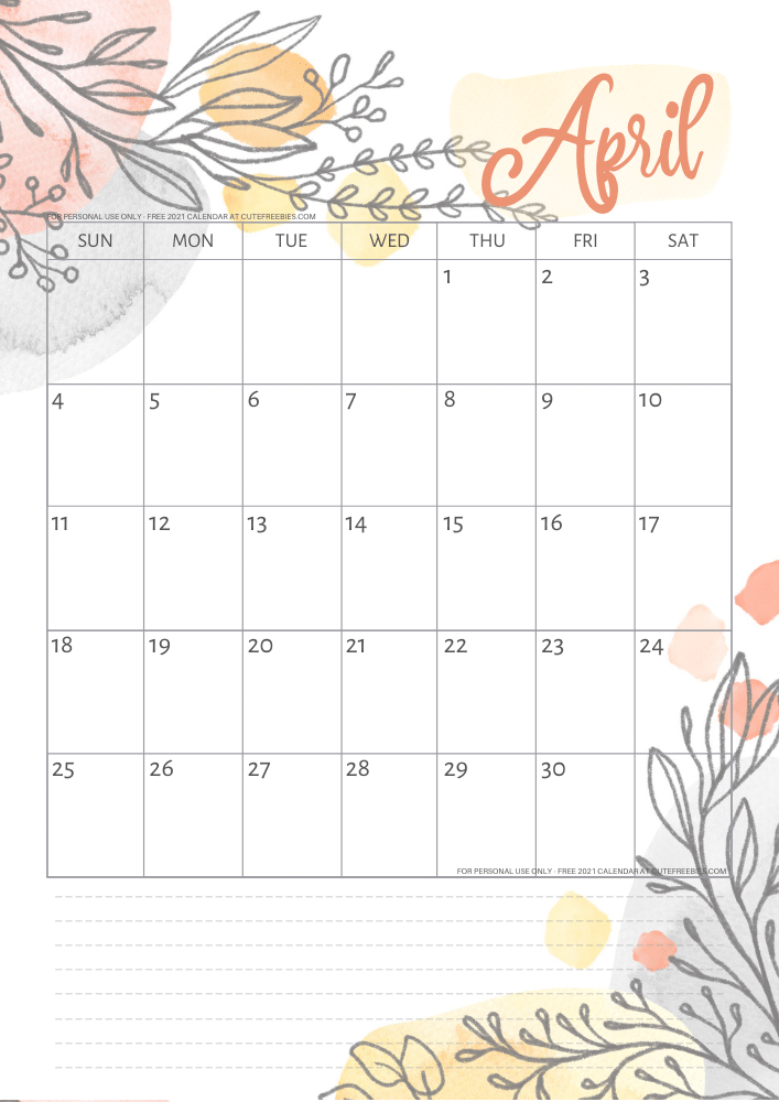 April 2021 calendar free printable monthly planner - See previous post to download the PDF file. #cutefreebiesforyou