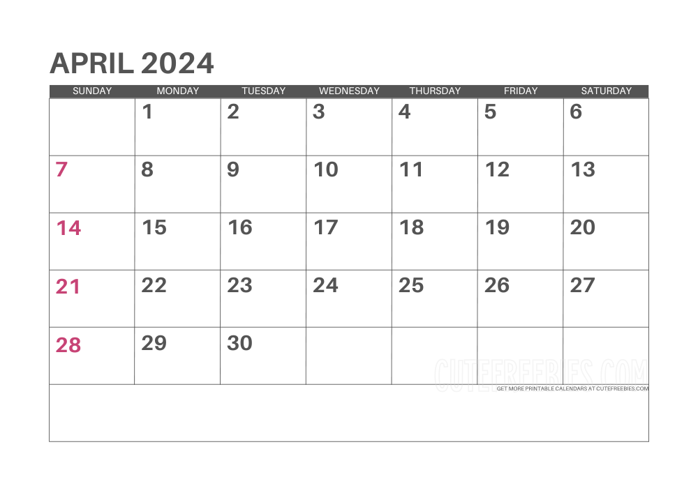 April 2024 calendar - free printable monthly planner #cutefreebiesforyou - SEE PREVIOUS POST TO DOWNLOAD THE COMPLETE 2024 CALENDAR