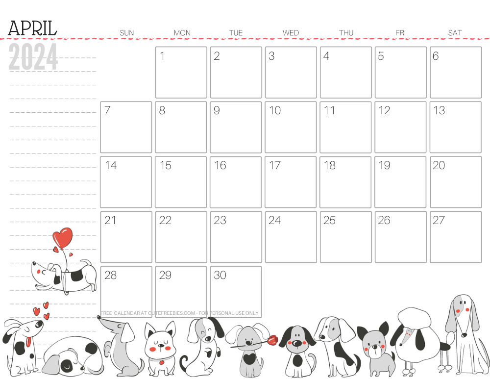 April 2024 calendar cute dog free printable #cutefreebiesforyou SEE PREVIOUS POST TO DOWNLOAD THE COMPLETE 2024 CALENDAR