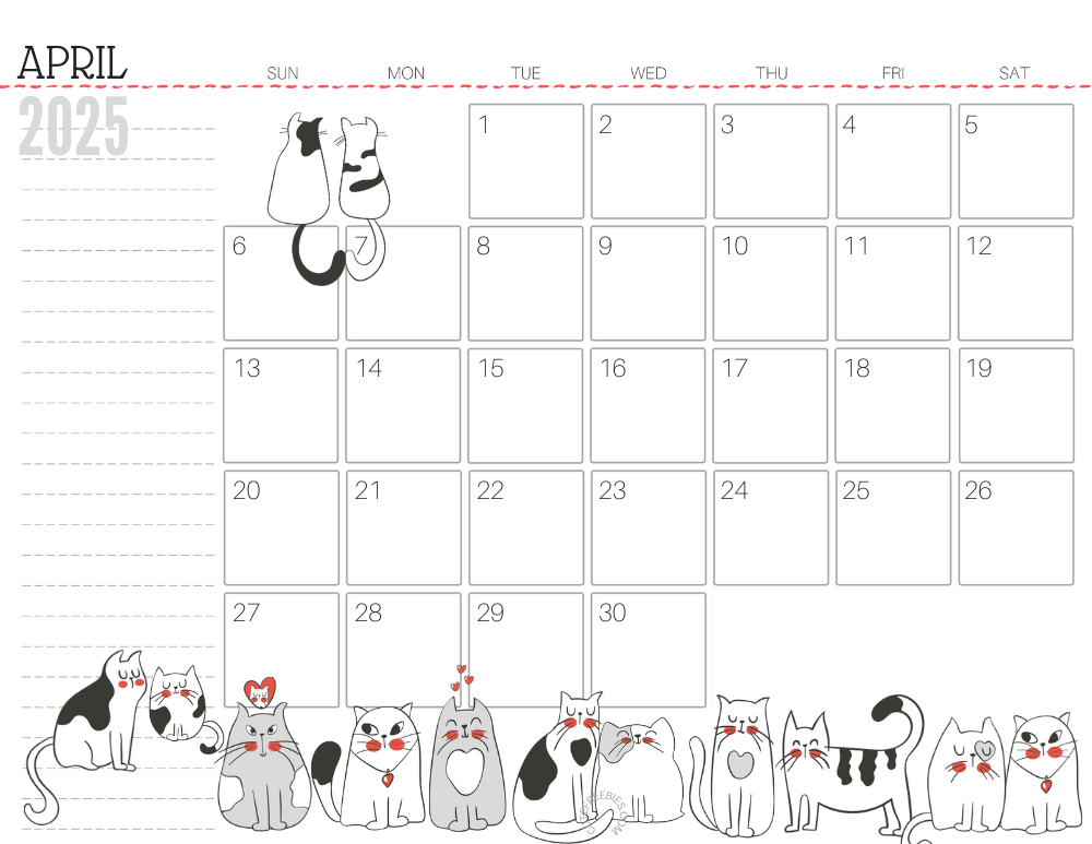 April 2025 monthly planner cat free printable #cutefreebiesforyou - SEE PREVIOUS POST TO DOWNLOAD THE COMPLETE 2025 CALENDAR