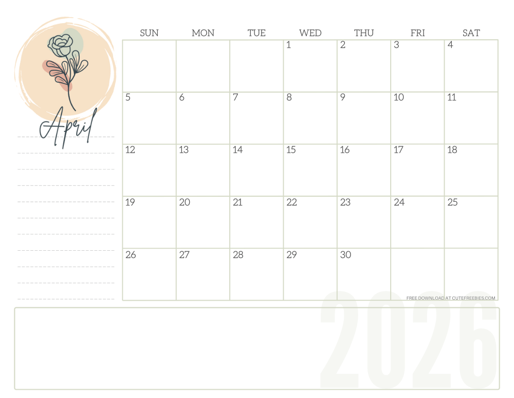 April 2026 minimalist floral aesthetic calendar - simple floral line design #cutefreebiesforyou #freeprintable SEE PREVIOUS POST TO DOWNLOAD THE COMPLETE 2026 CALENDAR