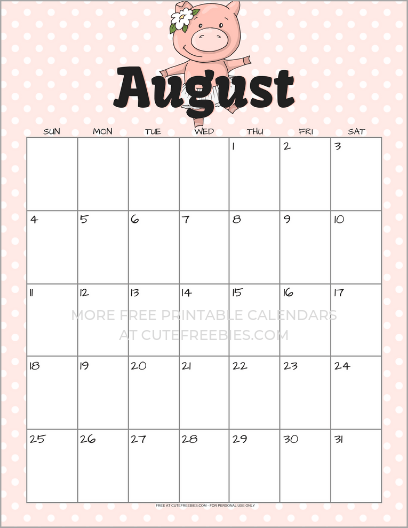 August 2019 calendar free printable