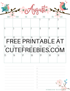 August 2019 Calendar Planner -Free Printable #cutefreebiesforyou #freeprintable