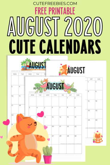 Free Printable AUGUST 2020 Calendar PDF - Downloadable monthly calendar Get your free download now! #cutefreebiesforyou #freeprintable 