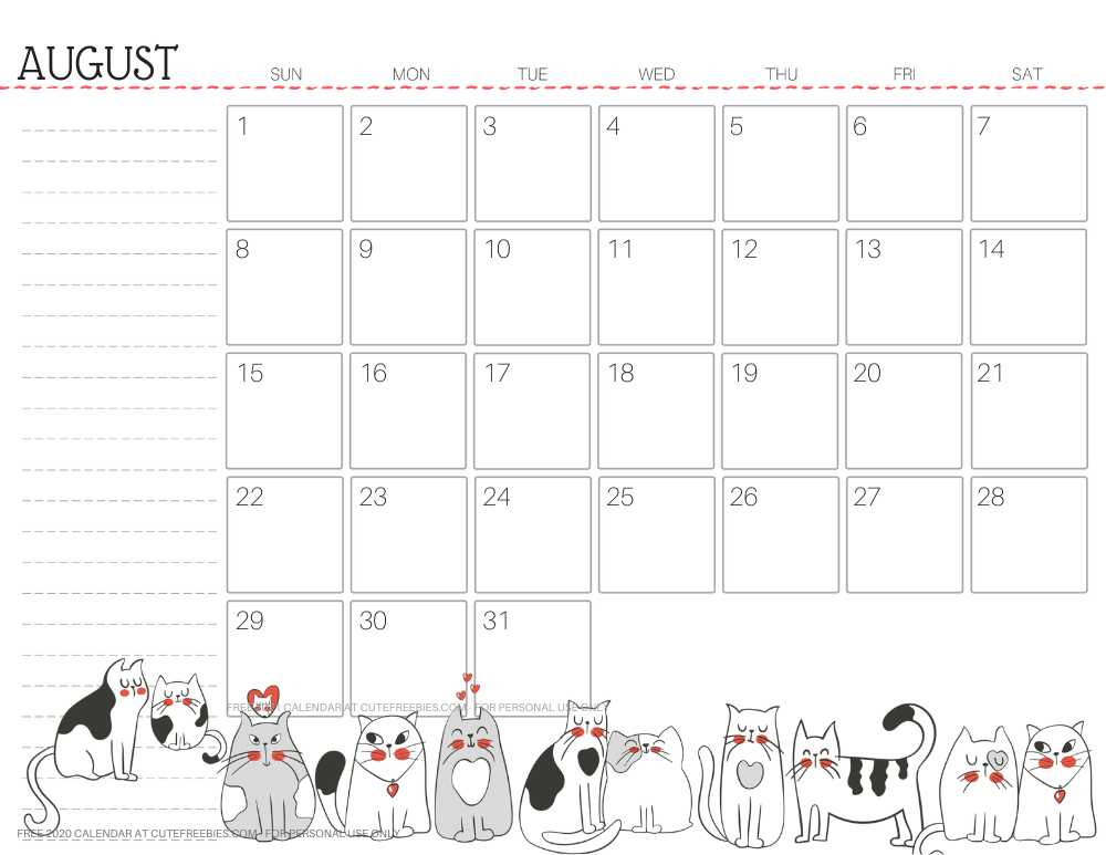 August 2021 monthly planner cat free printable #cutefreebiesforyou - SEE PREVIOUS POST TO DOWNLOAD THE FREE PDF FILE