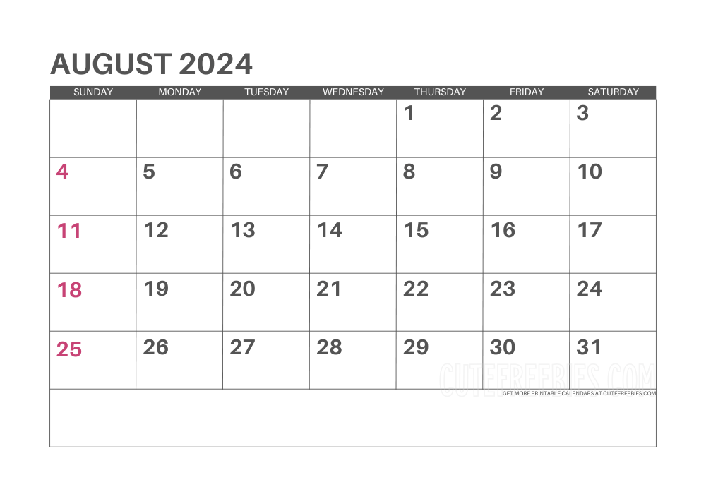 August 2024 calendar - free printable monthly planner #cutefreebiesforyou - SEE PREVIOUS POST TO DOWNLOAD THE COMPLETE 2024 CALENDAR