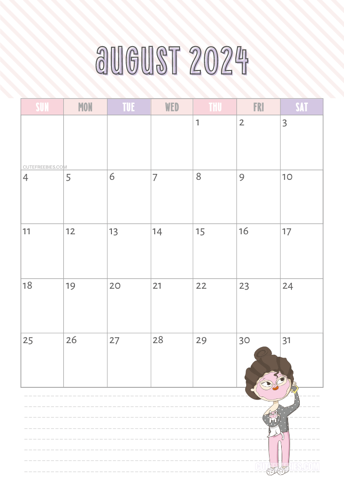 August 2024 cute cat calendar free printable #cutefreebiesforyou - SEE PREVIOUS POST TO DOWNLOAD THE COMPLETE 2024 CALENDAR