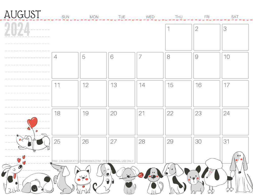 August 2024 calendar cute dog free printable #cutefreebiesforyou SEE PREVIOUS POST TO DOWNLOAD THE COMPLETE 2024 CALENDAR