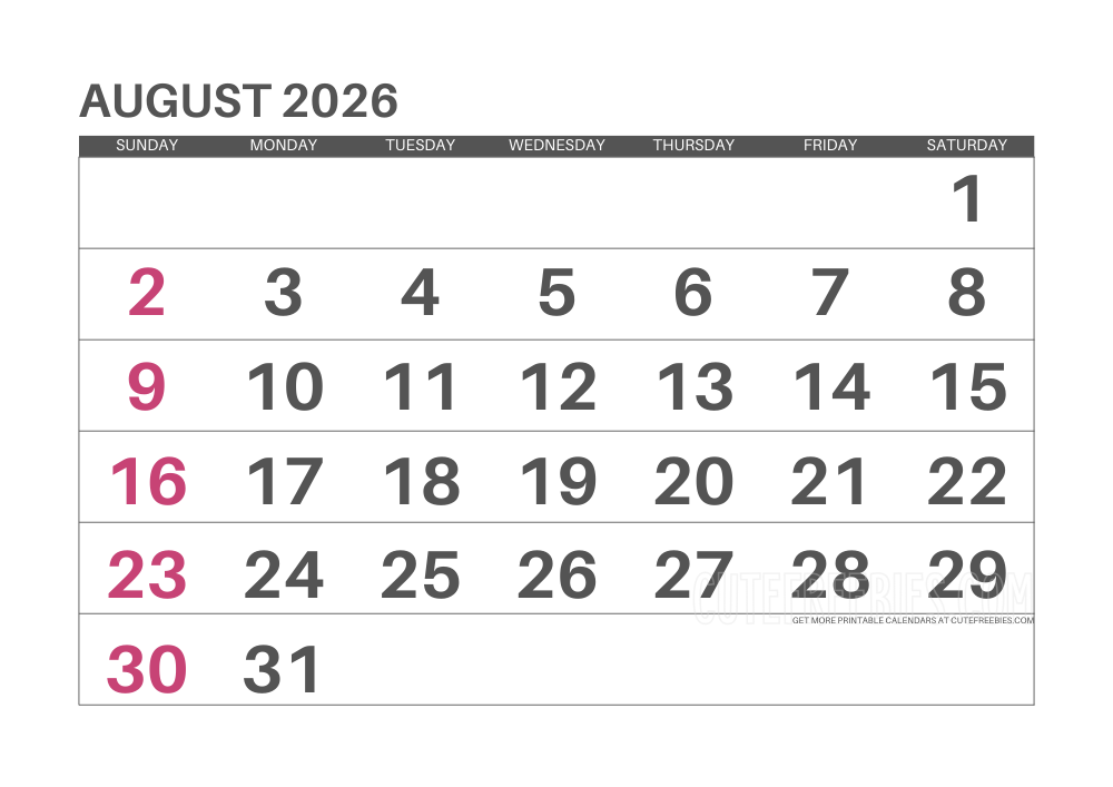 August 2026 monthly calendar #cutefreebiesforyou - SEE PREVIOUS POST TO DOWNLOAD THE COMPLETE 2026 CALENDAR