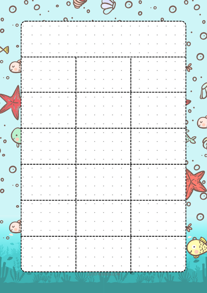 Free printable monthly bullet journal table with underwater sea theme