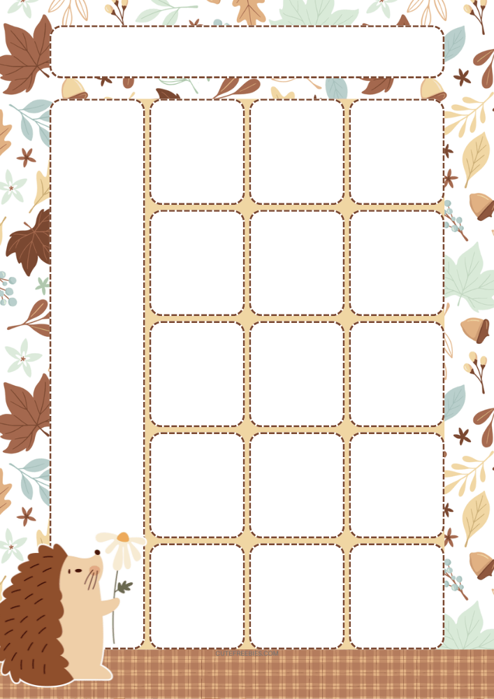 Free printable monthly calendar spread PDF template with autumn leaves theme