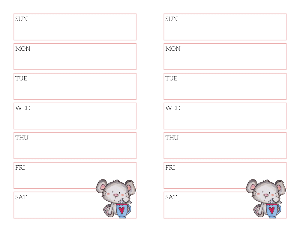 Free printable weekly planner with cute mouse 