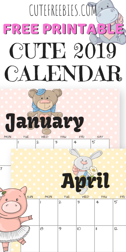 Free 2019 Cute Calendar With Animals! Free printable monthly calendar planner with cute baby animals. Get your free download now! #2019calendar #freeprintable #cutefreebies