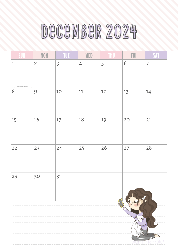 December 2024 cute cat calendar free printable #cutefreebiesforyou - SEE PREVIOUS POST TO DOWNLOAD THE COMPLETE 2024 CALENDAR
