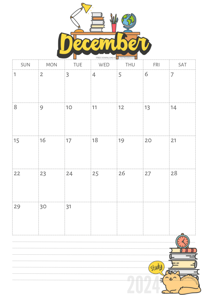 December 2024 calendar, free printable school calendar for 2024 - SEE PREVIOUS POST TO GET THE COMPLETE 2024 MONTHLY CALENDAR PDF