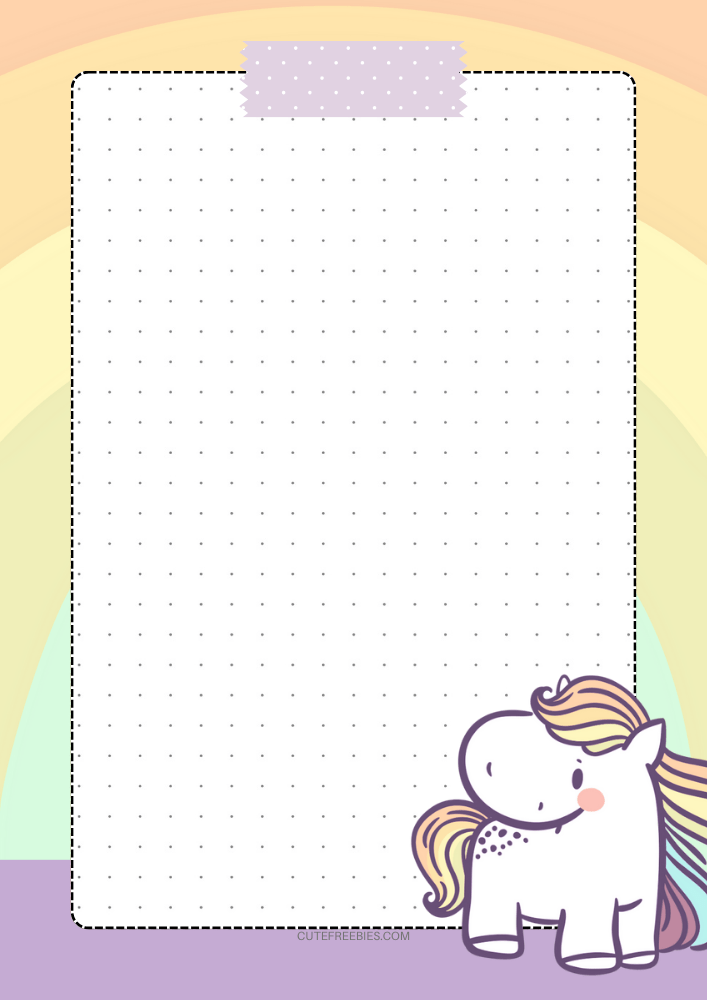 Free printable dot grid journal PDF template with rainbow theme and colorful animals