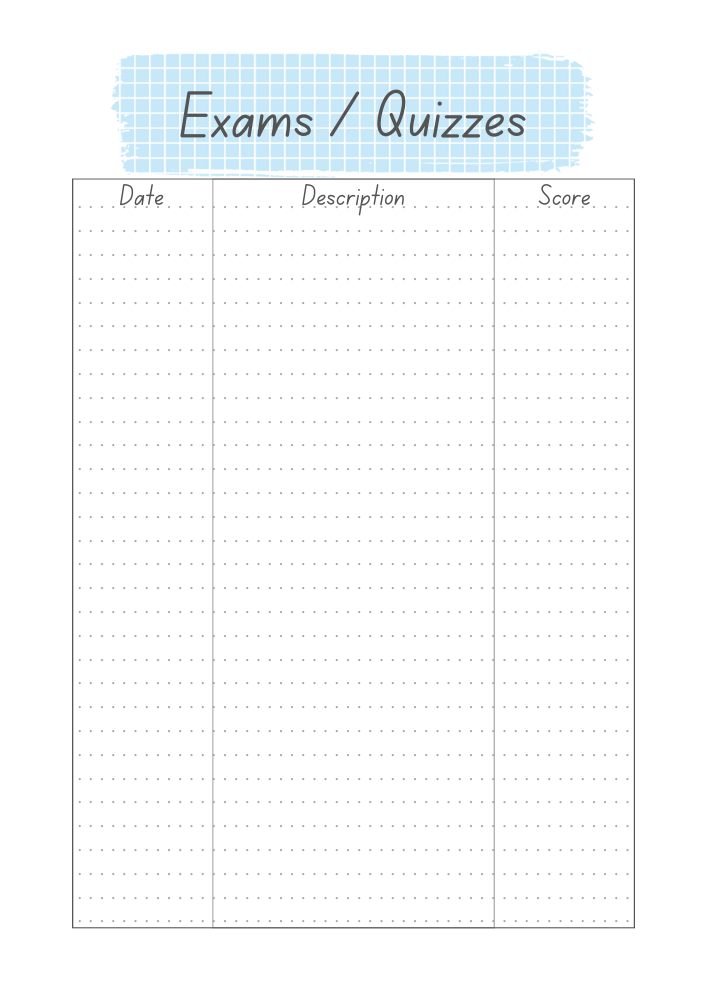FREE PRINTABLE EXAMS QUIZZES - plus more planner pages for your school binder --- SEE PREVIOUS POST TO GET THE COMPLETE PLANNER