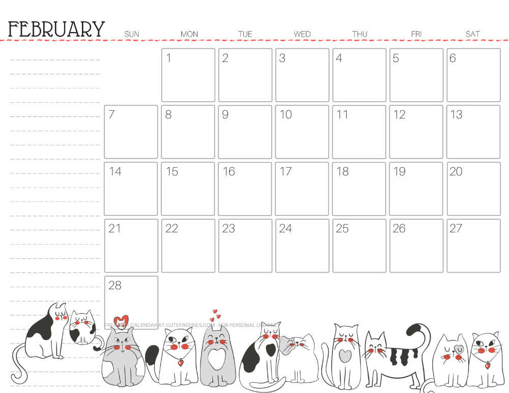 February 2021 monthly planner cat free printable #cutefreebiesforyou - SEE PREVIOUS POST TO DOWNLOAD THE FREE PDF FILE