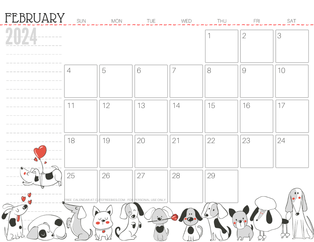 February 2024 calendar cute dog free printable #cutefreebiesforyou SEE PREVIOUS POST TO DOWNLOAD THE COMPLETE 2024 CALENDAR