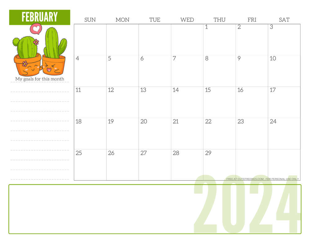 FEBRUARY 2024 cute monthly planner with plant - free printable 2024 cute calendar for plant lovers #freeprintable #cutefreebiesforyou SEE PREVIOUS POST TO DOWNLOAD THE COMPLETE 2024 CALENDAR